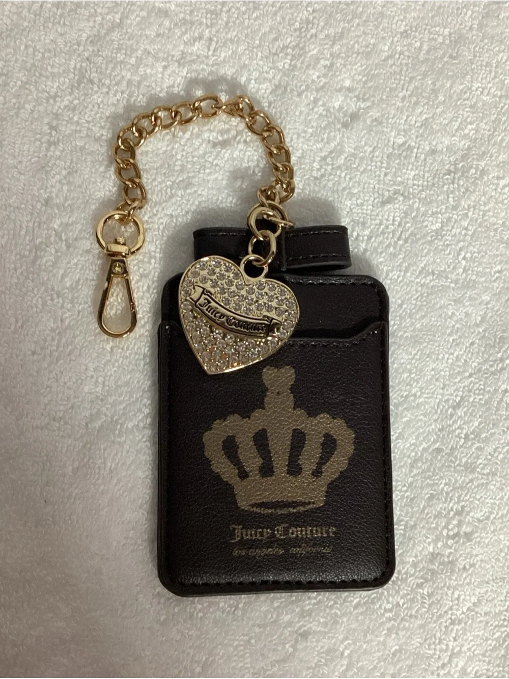 Juicy Couture Y2K Black Card Keychain w/ Bling Bedazzled Heart Crown Bag Charm